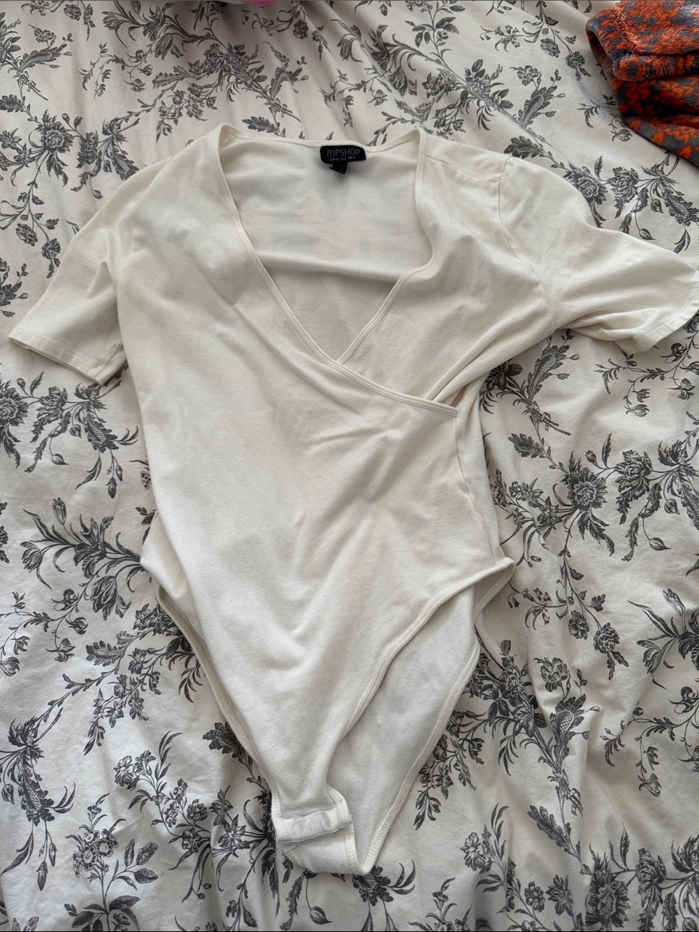 Topshop Off-White Wrap-Front Short Sleeve Bodysuit